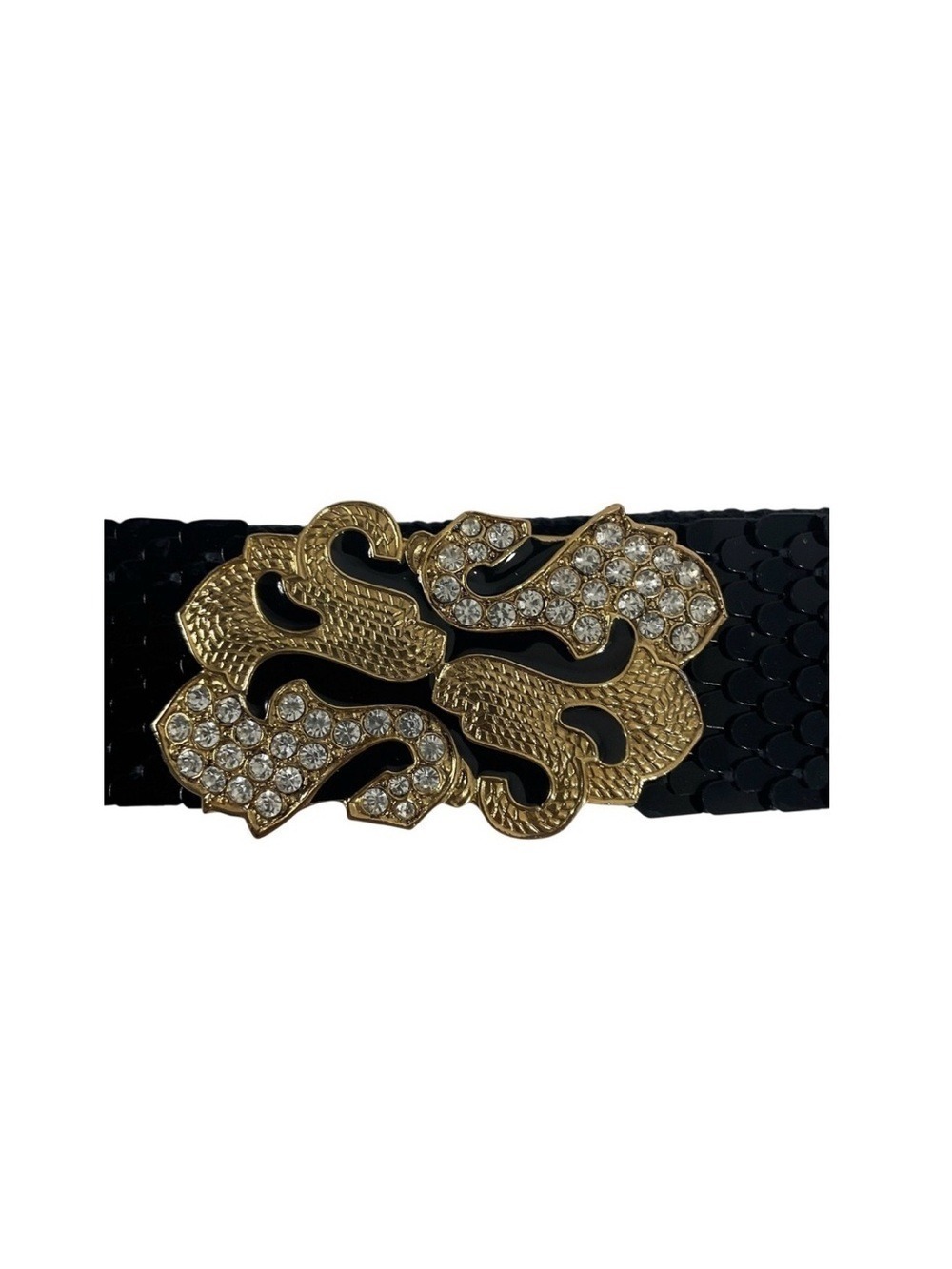 Vintage Gantos Black Belt with Gold Rhinestone Clasp